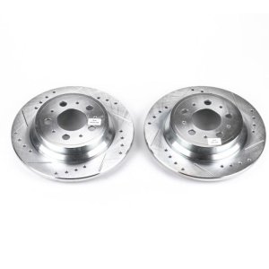 Volvo S60 Brake Rotors (2) - Rear - PowerStop - Evolution Drilled & Slotted Rotors - Silver - `01-`09