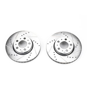 Volvo S60 Brake Rotors (2) - Front - PowerStop - Evolution Drilled & Slotted Rotors - Silver - `01-`07
