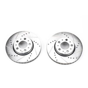Volvo S60 Brake Rotors (2) - Front - PowerStop - Evolution Drilled & Slotted Rotors - Silver - `01-`07