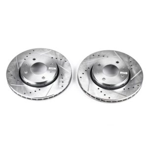 Volvo S40 Brake Rotors (2) - Front - PowerStop - Evolution Drilled & Slotted - Silver - `00-`04