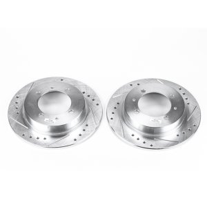 Volvo S40 Brake Rotors (2) - Rear - PowerStop - Evolution Drilled & Slotted - Silver - `00-`04