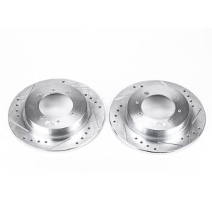 Volvo S40 Brake Rotors (2) - Rear - PowerStop - Evolution Drilled & Slotted - Silver - `00-`04