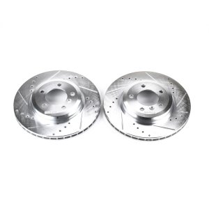 BMW Z4 Brake Rotors (2) - Front - PowerStop - Evolution Drilled & Slotted - Silver - `06-`08
