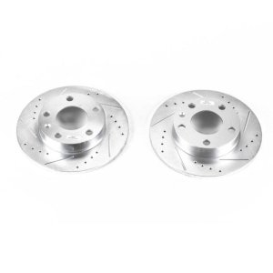 Audi A4 Brake Rotors (2) - Rear - PowerStop - Evolution Drilled & Slotted - Silver - `02-`06