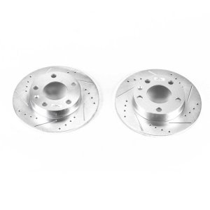 Audi A4 Brake Rotors (2) - Rear - PowerStop - Evolution Drilled & Slotted - Silver - `02-`06