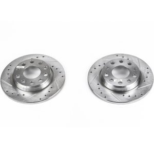Audi A4 Brake Rotors (2) - Rear - PowerStop - Evolution Drilled & Slotted - Silver - `02-`06