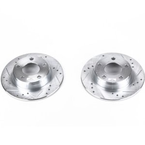 Audi A6 Quattro Brake Rotors (2) - Rear - PowerStop - Evolution Drilled & Slotted - Silver - `98-`04