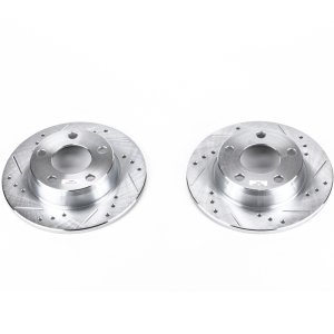 Audi A6 Quattro Brake Rotors (2) - Rear - PowerStop - Evolution Drilled & Slotted - Silver - `98-`04