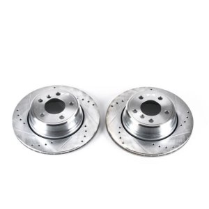 BMW X5 Brake Rotors (2) - Rear - PowerStop - Evolution Drilled & Slotted - Silver Zinc - `02-`06