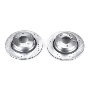 BMW Z4 Brake Rotors (2) - Rear - PowerStop - Evolution Drilled & Slotted - Silver - `03-`08