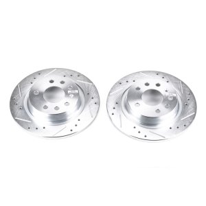 Saab 9-3 Brake Rotors (2) - Rear - PowerStop - Evolution Drilled & Slotted - Silver - `03-`11