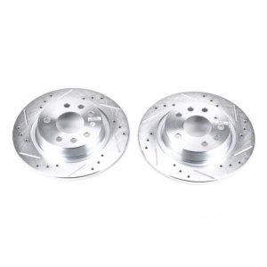 Saab 9-3 Brake Rotors (2) - Rear - PowerStop - Evolution Drilled & Slotted - Silver - `03-`11