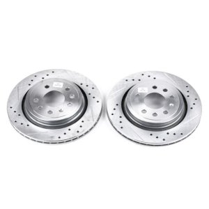 Saab 9-3 Brake Rotors (2) - Rear - PowerStop - Evolution Drilled & Slotted - Silver - `03-`11