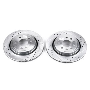 Saab 9-3 Brake Rotors (2) - Rear - PowerStop - Evolution Drilled & Slotted - Silver - `03-`11