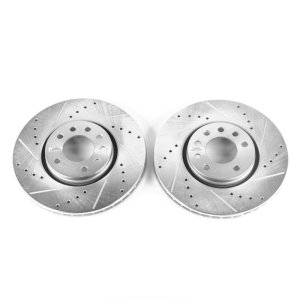 Saab 9-3 Brake Rotors (2) - Front - PowerStop - Evolution Drill/Slot - Silver - `03-`11