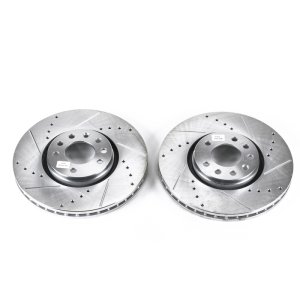 Saab 9-3 Brake Rotors (2) - Front - PowerStop - Evolution Drilled & Slotted - Silver - `06-`11