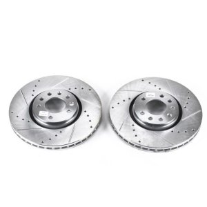 Saab 9-3 Brake Rotors (2) - Front - PowerStop - Evolution Drilled & Slotted - Silver - `06-`11