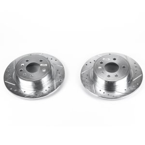 Saab 9-5 Brake Rotors (2) - Rear - PowerStop - Evolution Drilled & Slotted Rotors - Silver - `99-`10