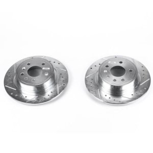 Saab 9-5 Brake Rotors (2) - Rear - PowerStop - Evolution Drilled & Slotted Rotors - Silver - `99-`10