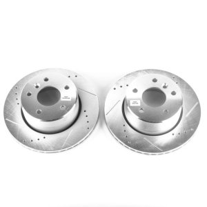 Land Rover Discovery Brake Rotors (2) - Front - PowerStop - Evolution Drilled & Slotted - Silver - `99-`04