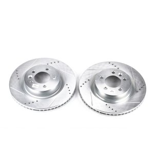Land Rover LR3 Brake Rotors (2) - Front - PowerStop - Evolution Drilled & Slotted, Zinc Plated - Silver Zinc - `05-`09
