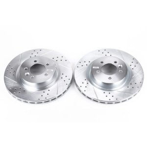 Land Rover Discovery Brake Rotors (2) - Front - PowerStop - Evolution Drilled & Slotted, Zinc Plated - Silver - 2017