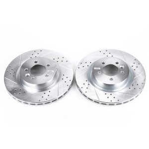 Land Rover LR4 Brake Rotors (2) - Front - PowerStop - Evolution Drilled & Slotted, Zinc Plated - Silver - `10-`16