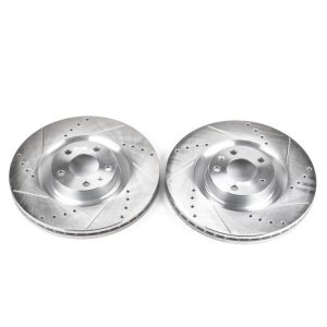 Audi S4 Brake Rotors (2) - Front - PowerStop - Evolution Drilled & Slotted - Silver - `04-`09