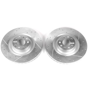 Audi A6 Quattro Brake Rotors (2) - Front - PowerStop - Evolution Drilled & Slotted - Silver - `09-`10