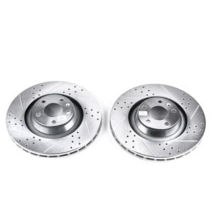 Audi A6 Quattro Brake Rotors (2) - Front - PowerStop - Evolution Drilled & Slotted Rotors - Silver - `05-`11
