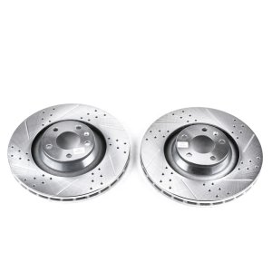 Audi A6 Quattro Brake Rotors (2) - Front - PowerStop - Evolution Drilled & Slotted Rotors - Silver - `05-`11
