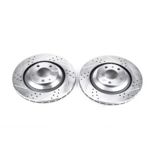 Audi A6 Quattro Brake Rotors (2) - Rear - PowerStop - Evolution Drilled & Slotted Rotors - Silver - `05-`11