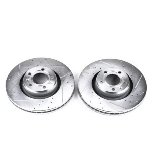 Audi A6 Brake Rotors (2) - Front - PowerStop - Evolution Drilled & Slotted - Silver - `05-`11