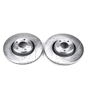 Audi A6 Brake Rotors (2) - Front - PowerStop - Evolution Drilled & Slotted - Silver - `05-`11