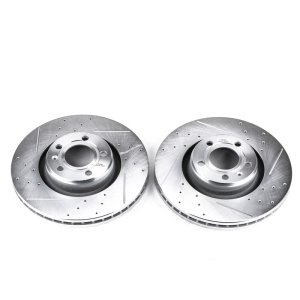 Audi A6 Brake Rotors (2) - Front - PowerStop - Evolution Drilled & Slotted - Silver - `05-`11