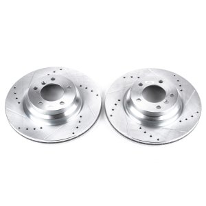 BMW 3 Series Brake Rotors (2) - Front - PowerStop - Evolution Drilled & Slotted - Silver - 2006