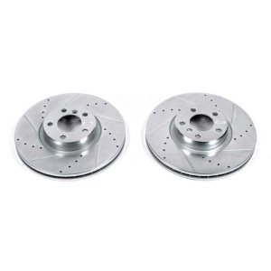 BMW X5 Brake Rotors (2) - Front - PowerStop - Evolution Drilled & Slotted - Silver - `07-`13