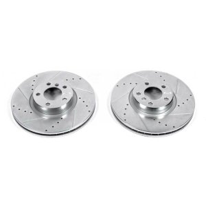 BMW X6 Brake Rotors (2) - Front - PowerStop - Evolution Drilled & Slotted - Silver - `08-`10