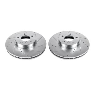 BMW X5 Brake Rotors (2) - Front - PowerStop - Evolution Drilled & Slotted - Silver - `07-`18