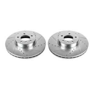 BMW X6 Brake Rotors (2) - Front - PowerStop - Evolution Drilled & Slotted - Silver - `11-`19