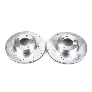 BMW 2 Series Brake Rotors (2) - Front - PowerStop - Evolution Drilled & Slotted Zinc Plated - Silver - `14-`16