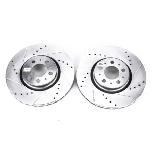 Volvo S60 Brake Rotors (2) - Front - PowerStop - Evolution Drilled & Slotted - Silver - `08-`09