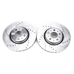 Volvo S60 Brake Rotors (2) - Front - PowerStop - Evolution Drilled & Slotted - Silver - `08-`09