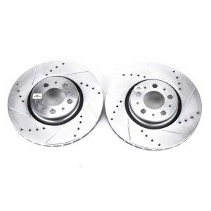 Volvo S60 Brake Rotors (2) - Front - PowerStop - Evolution Drilled & Slotted - Silver - `08-`09
