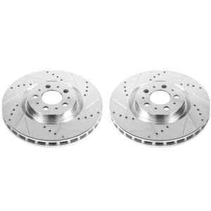 Volvo S60 Brake Rotors (2) - Front - PowerStop - Evolution Drilled & Slotted - Silver - `04-`07