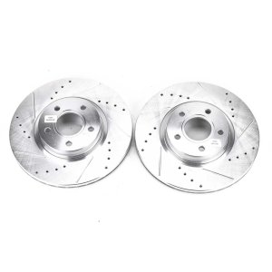 Ford C-Max Brake Rotors (2) - Front - PowerStop - Evolution Drilled & Slotted Zinc Plated - Silver - `13-`18