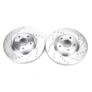 Ford C-Max Brake Rotors (2) - Front - PowerStop - Evolution Drilled & Slotted Zinc Plated - Silver - `13-`18