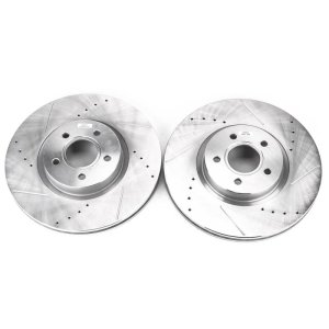 Ford Escape Brake Rotors (2) - Front - PowerStop - Evolution Drilled & Slotted - Silver - `13-`19