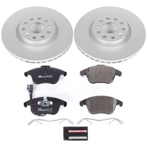 Audi Q3 Brake Kit - Front - PowerStop - Euro-Stop Kit: Genuine Geomet Coated Rotors, ECE-R90 Certified Pads with Hardware - `15-`18