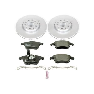 Audi Q3 Brake Kit - Front - PowerStop - Euro-Stop Kit: Genuine Geomet Coated Rotors, ECE-R90 Certified Pads with Hardware - `15-`18